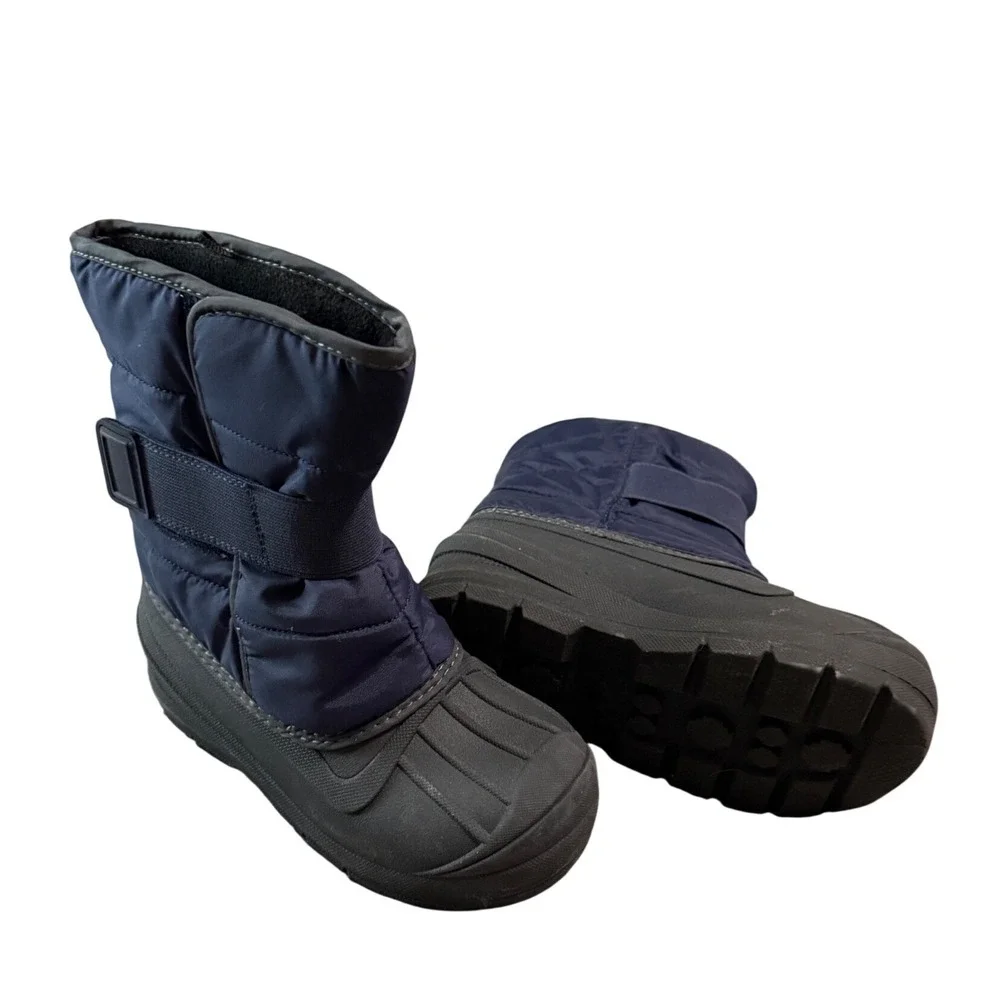 Cat & Jack Size 13 Water Resistant Navy Blue Snow Boots Hook & Loop Unisex‎ Kid